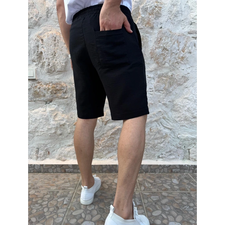 Müslin Keten Şort Siyah