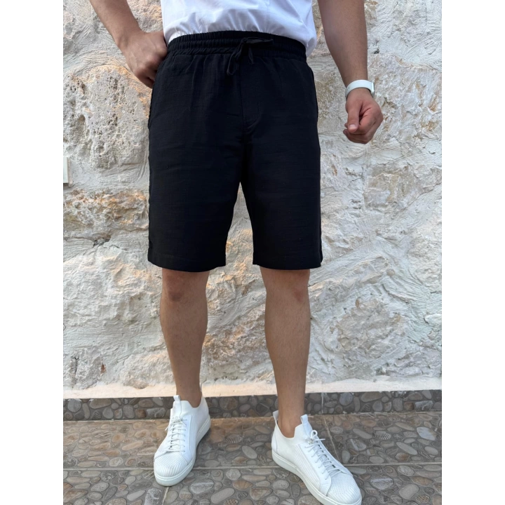 Müslin Keten Şort Siyah