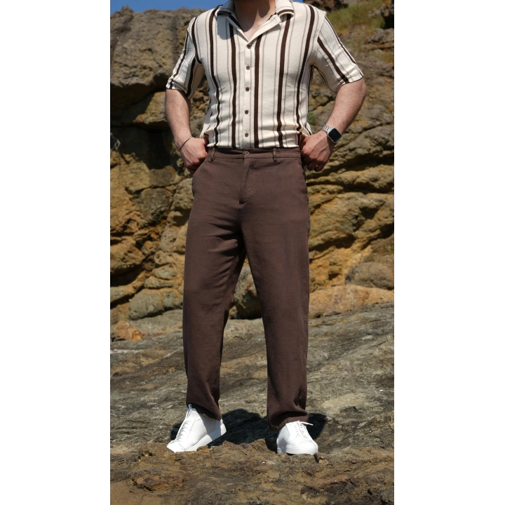 Keten Bagy Pantolon Kahve