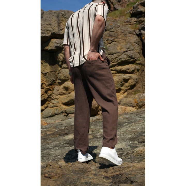 Keten Bagy Pantolon Kahve