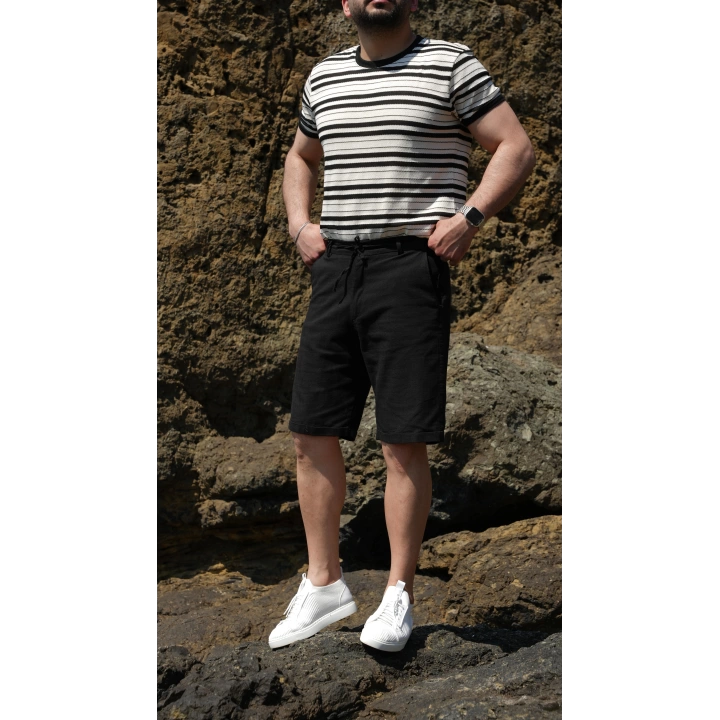 Keten Şort Siyah