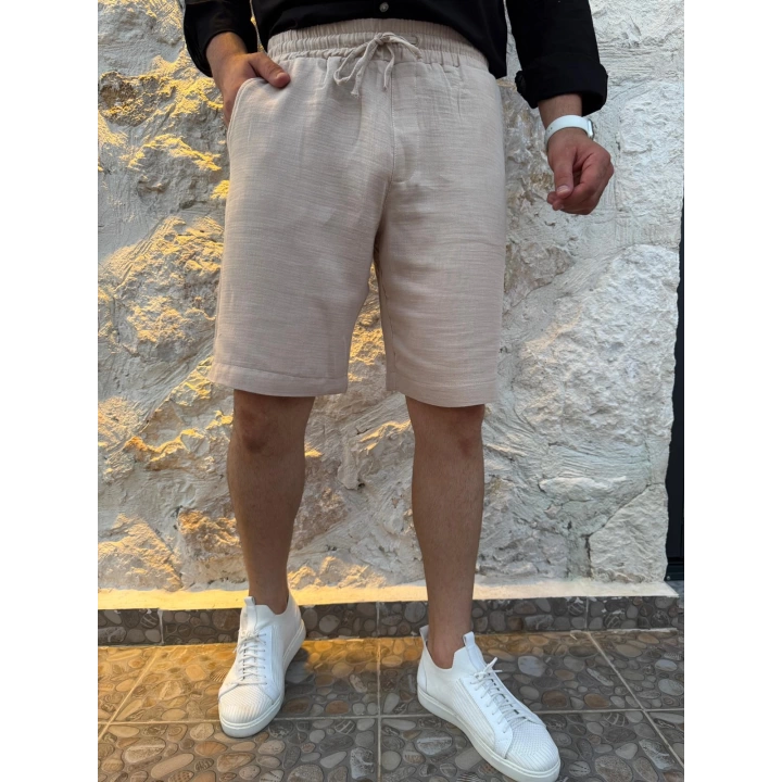 Müslin Keten Şort Krem