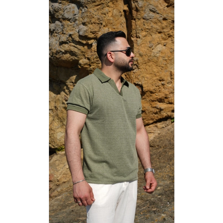 Örme Polo Yaka Tişört Yeşil