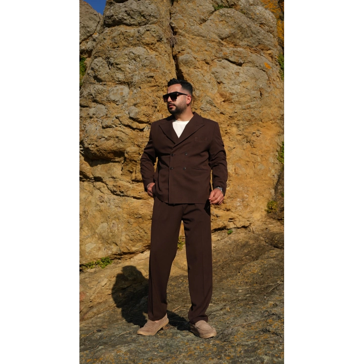 Oversize Kruvaze Takım Acı Kahve