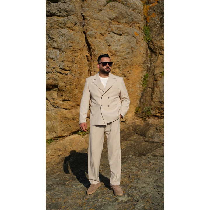 Oversize Kruvaze Takım Krem