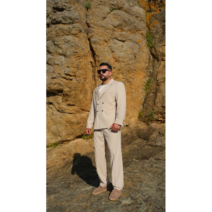 Oversize Kruvaze Takım Krem