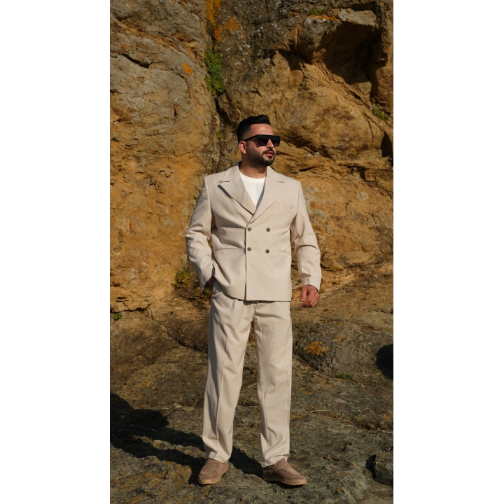 Oversize Kruvaze Takım Krem