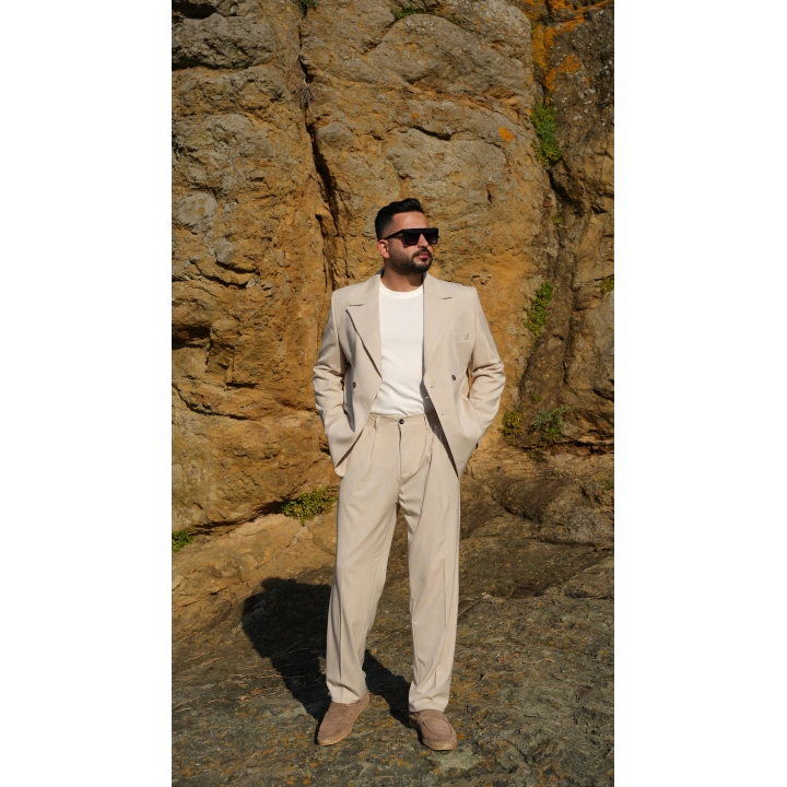 Oversize Kruvaze Takım Krem