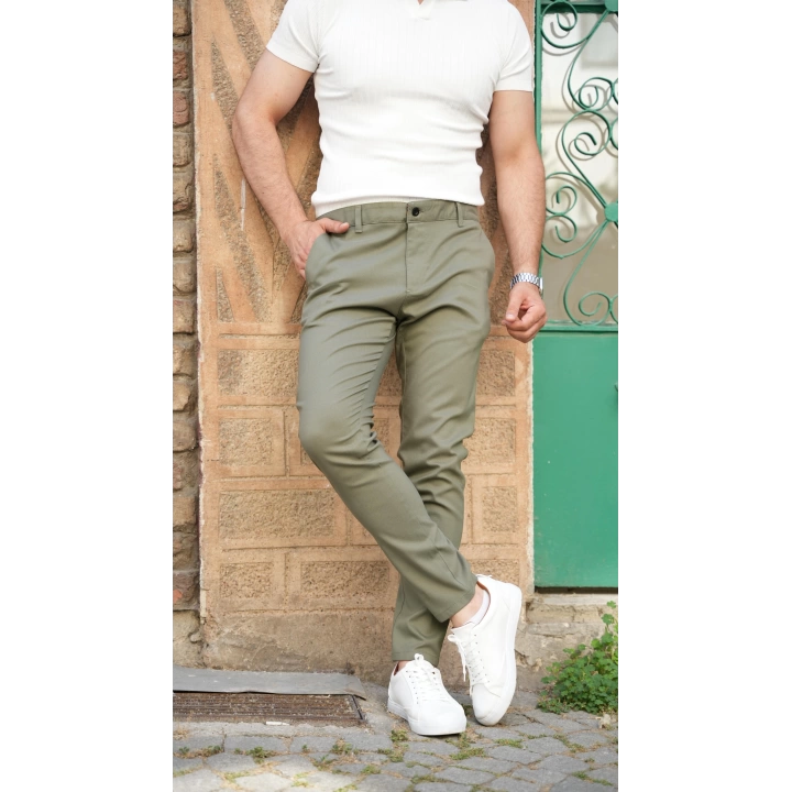 Slimfit Likralı Kumaş Pantolon Çağla Yeşili