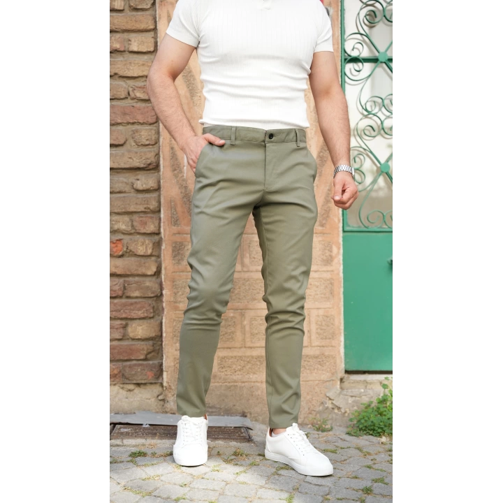 Slimfit Likralı Kumaş Pantolon Çağla Yeşili