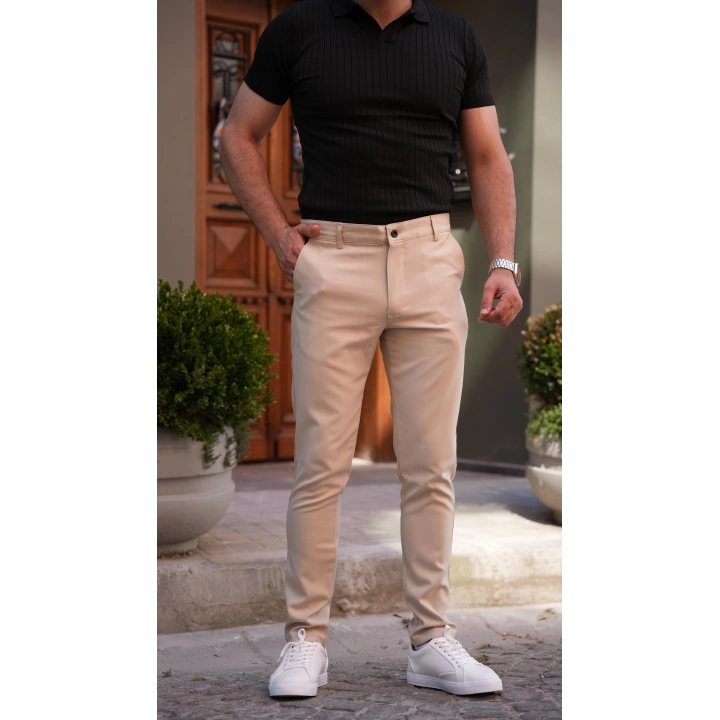Slimfit Likralı Kumaş Pantolon Krem