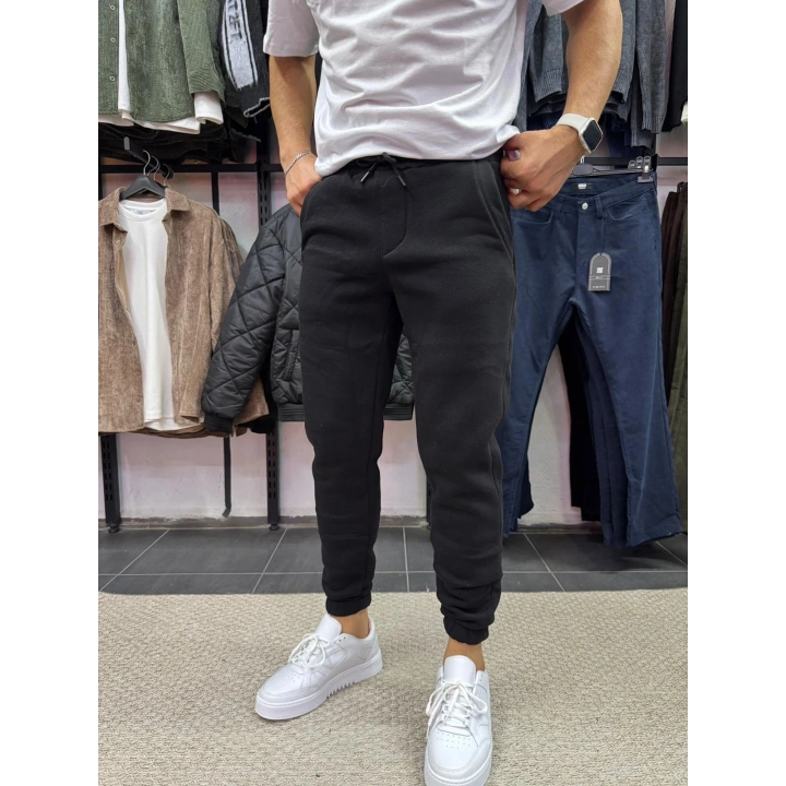 Üç İplik Paça Lastik Eşofman Siyah