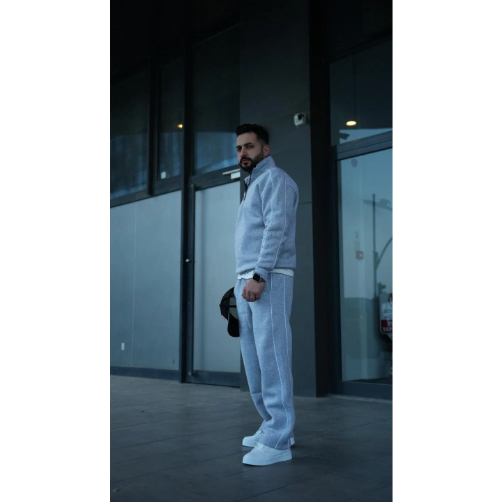 Üç İplik Şardonlu Baggy Eşofman Takım Gri