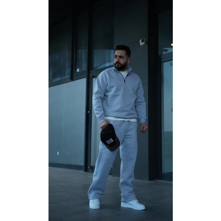 Üç İplik Şardonlu Baggy Eşofman Takım Gri