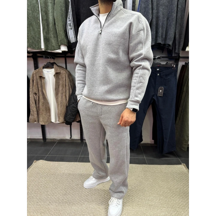 Üç İplik Şardonlu Baggy Eşofman Takım Gri