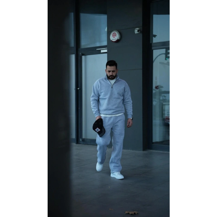 Üç İplik Şardonlu Baggy Eşofman Takım Gri