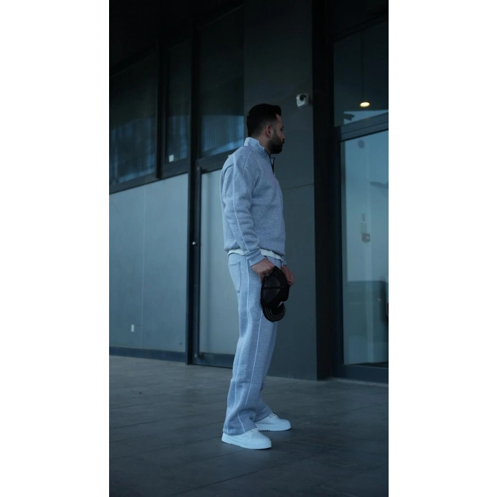 Üç İplik Şardonlu Baggy Eşofman Takım Gri