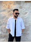 Fakir Kol Keten Gömlek Oversize Beyaz