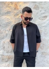 Fakir Kol Keten Gömlek Oversize Siyah