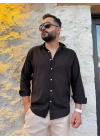İnce Keten Gömlek Siyah