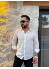 İnce Keten Gömlek Beyaz