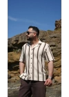 Örme Kısa Kol Gömlek Kahve Çizgili