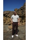 Örme Polo Yaka Gri Çizgili Tişört