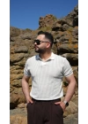 Örme Polo Yaka Gri Çizgili Tişört