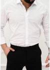 Slimfit Likralı Gizli Pat Gömlek Beyaz