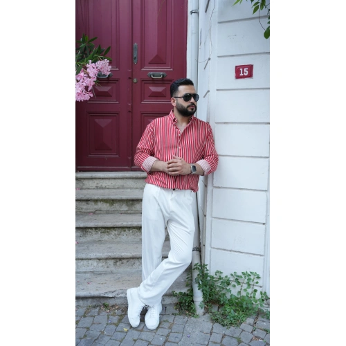 Kırmızı Beyaz Çizgili Oversize Gömlek