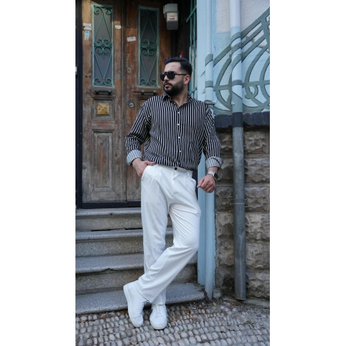 Siyah Beyaz Çizgili Oversize Gömlek