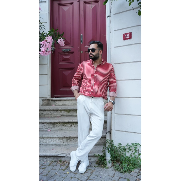 Kırmızı Beyaz Çizgili Oversize Gömlek