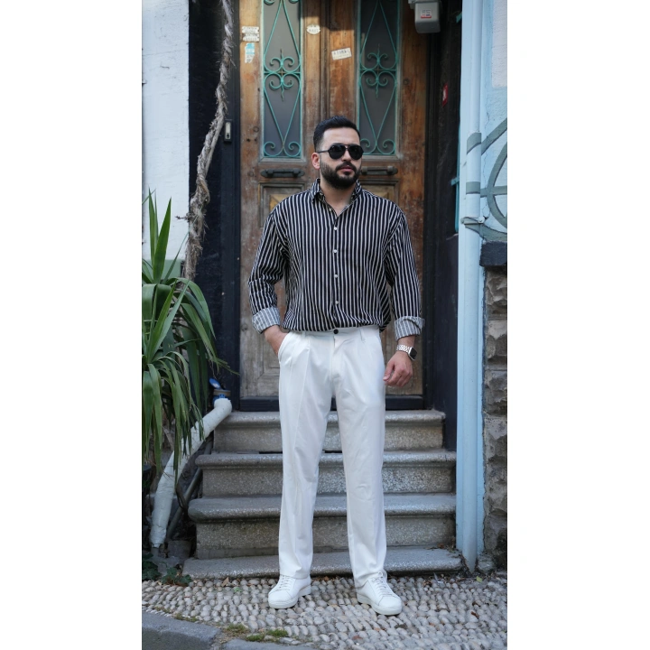 Siyah Beyaz Çizgili Oversize Gömlek