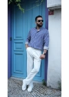Lacivert Beyaz Çizgili Oversize Gömlek