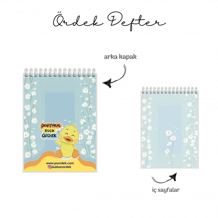 Papatyalar Temalı - A6 Boyutunda - Spiralli - Hediyelik Defter - Çizgili