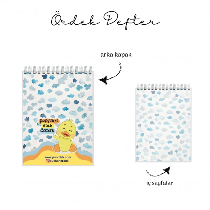 Bulutlar Temalı - A6 Boyutunda - Spiralli - Hediyelik Defter - Çizgili