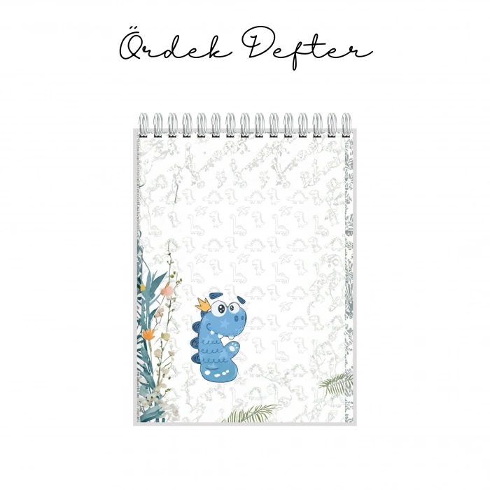 Minik Sevimli Dinozor Temalı - A6 Boyutunda - Spiralli - Hediyelik Defter - Çizgili