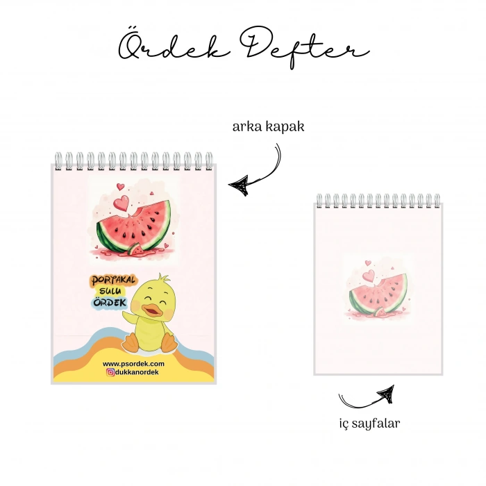 Karpuz Dilimi Temalı - A6 Boyutunda - Spiralli - Hediyelik Defter - Çizgili