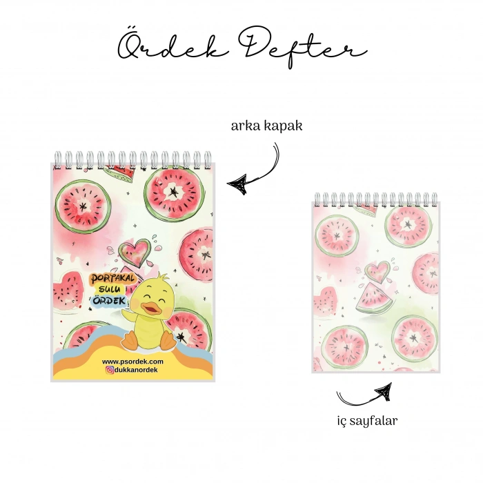 Karpuz Dilimleri Temalı - A6 Boyutunda - Spiralli - Hediyelik Defter - Çizgili