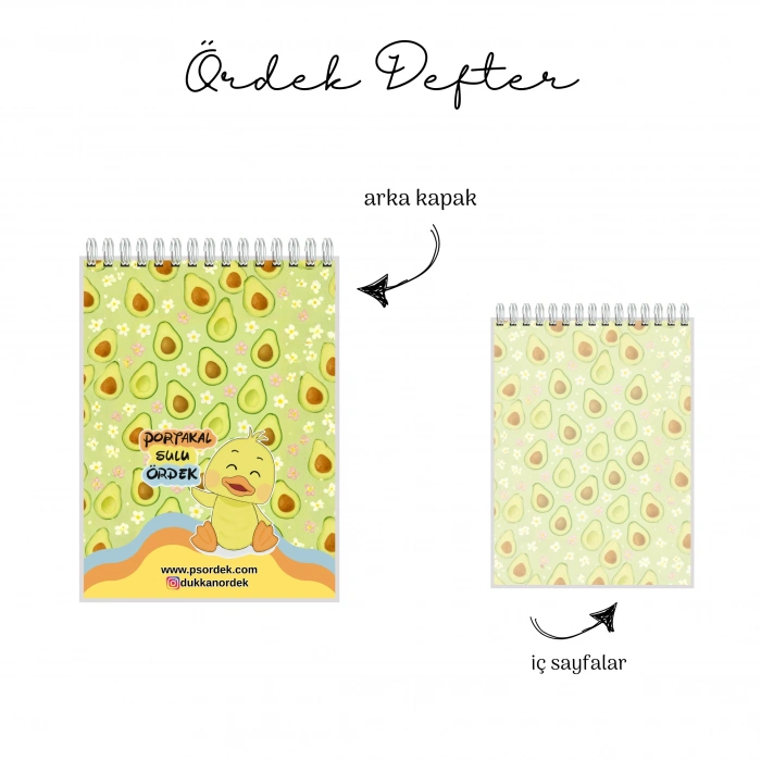 Avakado Temalı - A6 Boyutunda - Spiralli - Hediyelik Defter - Çizgili