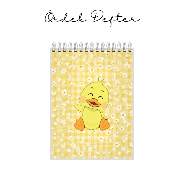 Ördek ve Papatya Temalı - A6 Boyutunda - Spiralli - Hediyelik Defter - Çizgili