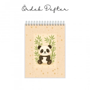 Yeşil Bambu ve Sevimli Panda Temalı - A6 Boyutunda - Spiralli - Hediyelik Defter - Çizgili