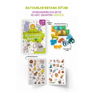 Hayvanlar Boyama Kitabı - Oyun Hamuru, Oyuncak ve Çıkartma Hediyeli