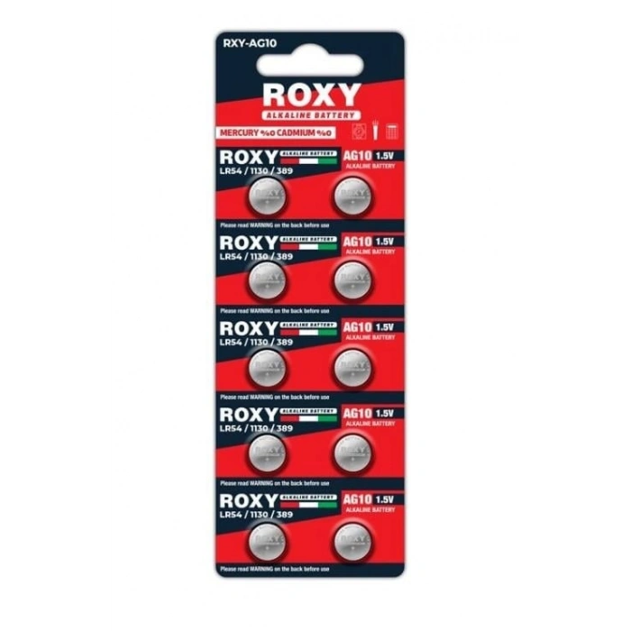 Roxy RXY-AG10 1.5 Volt LR54/1130/189/389 Alkalin Düğme Pil (10LU Paket)
