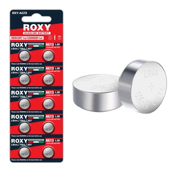 Roxy RXY-AG13 LR44/1154/357 1.5 Volt Alkaline Düğme Pil (10LU Paket)
