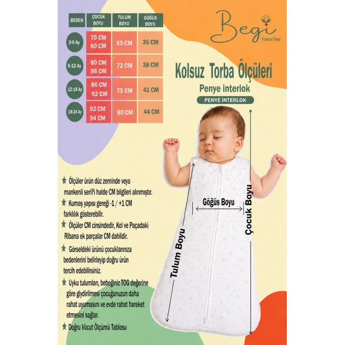 1.5 TOG ASKILI ÇITÇITLI İÇ ASTARLI KUNDAK UYKU TULUMU %100 PAMUK