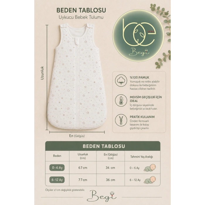 2.5 TOG Elyaflı Torba Askılı Çıtçıtlı Uyku Tulumu % 100 Pamuk
