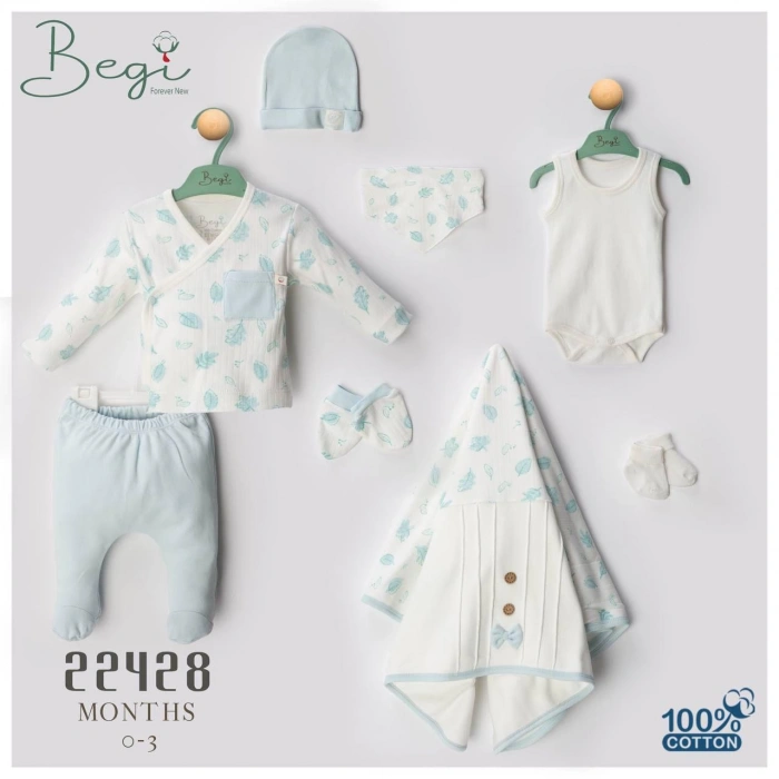 Begisa 8li Set Yaprak Desenli Hastane Çıkışı %100 Pamuk