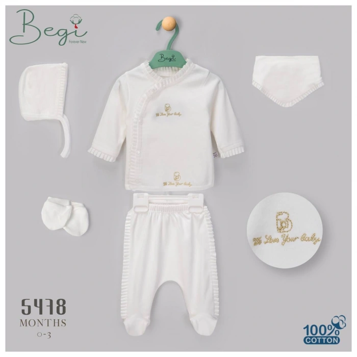 Begisa 5li Set Fileli Nakışlı Hastane Çıkışı %100 Pamuk
