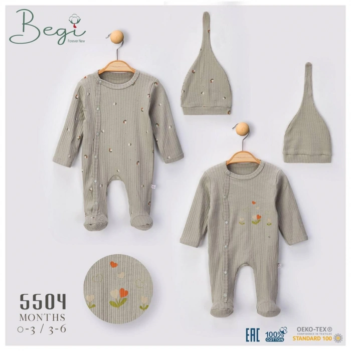 Begisa Şapkalı Baskılı 2  li Tulum %100 Pamuk